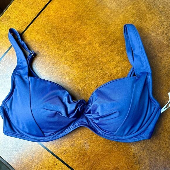 Anne Cole NWT size 34C/36B navy blue retro underwire swim bikini top - Picture 1 of 10